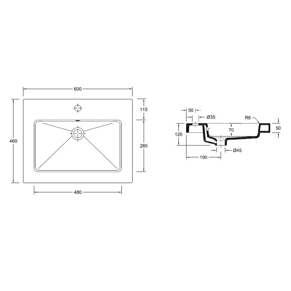 Wiesbaden Kera Wastafel 60cm Keramiek Glans Wit
